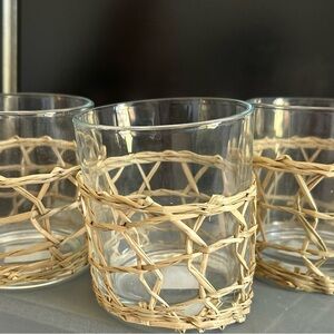 Magnolia Clear Glass Tumbler with Natural Woven Rattan Wrap Set of 6